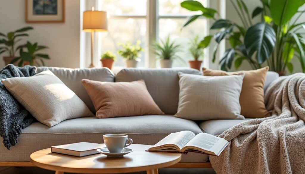 Astuces d'agencement de coussins sur canapé dans un petit espace