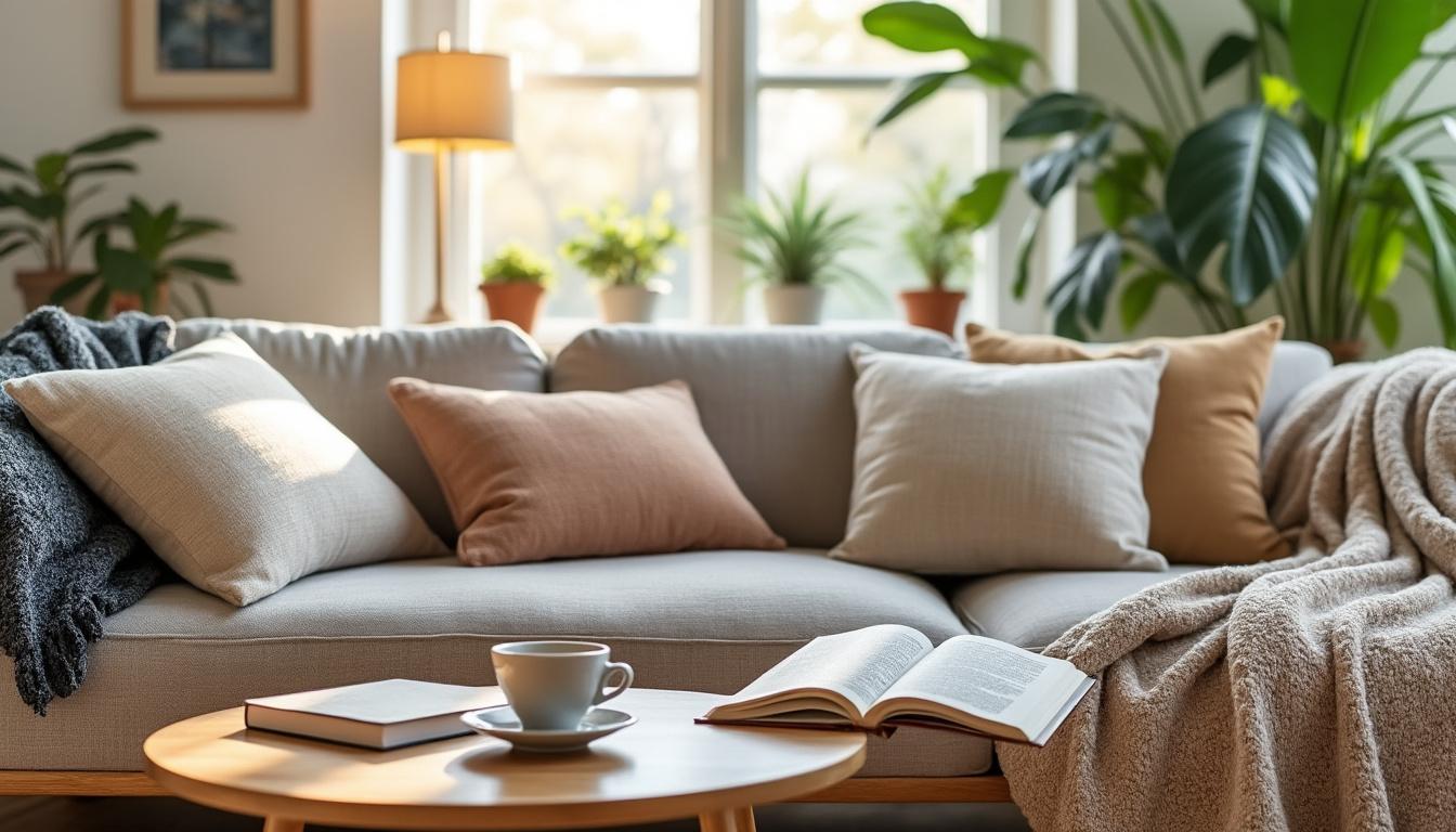 Astuces d'agencement de coussins sur canapé dans un petit espace