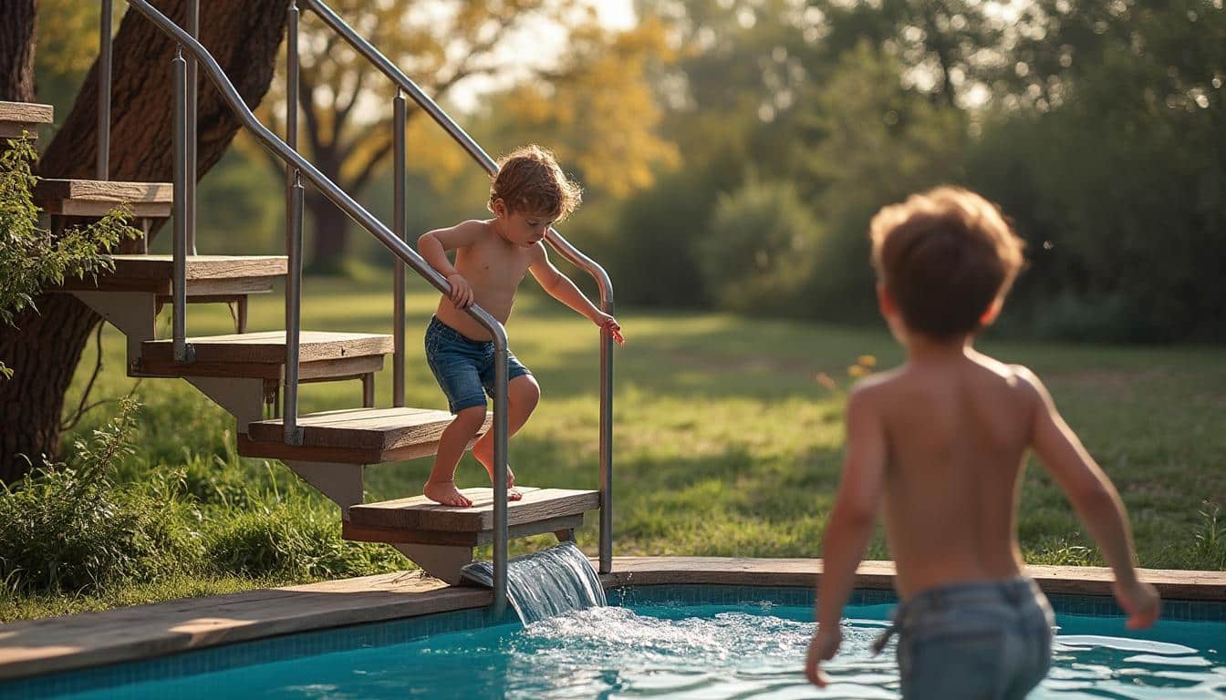 Échelle pour piscine hors sol en bois : sécurité et élégance