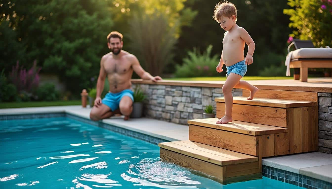 Illustration: Pourquoi opter pour un escalier en bois adapté à votre piscine hors sol ?