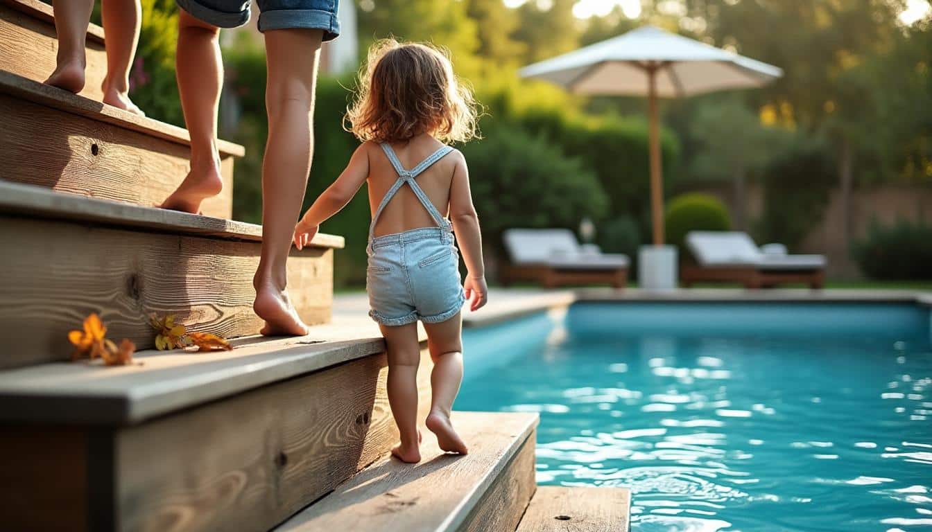 Escalier en bois pour piscine hors sol : sécurité et élégance